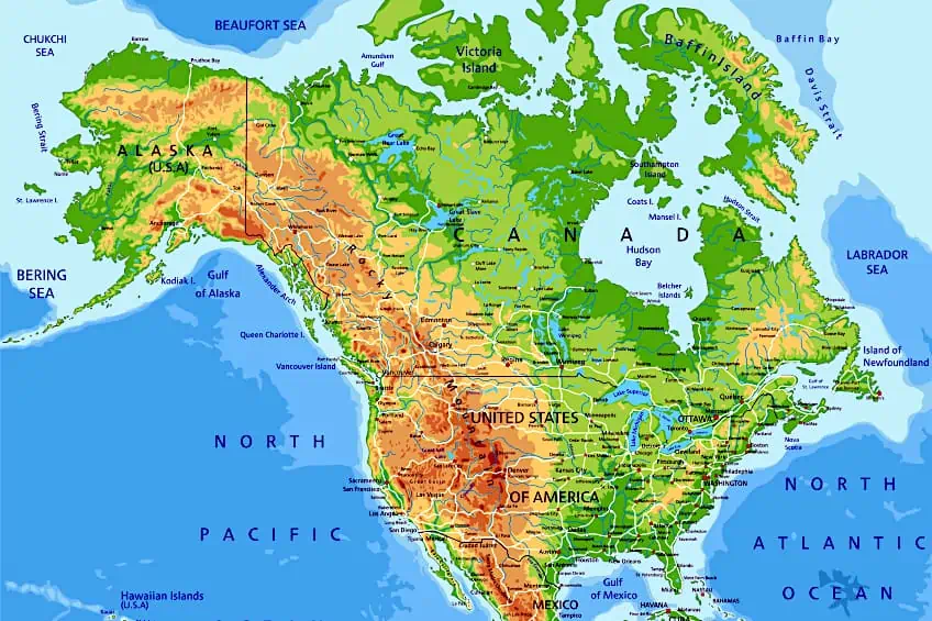 Topographical Map of North America