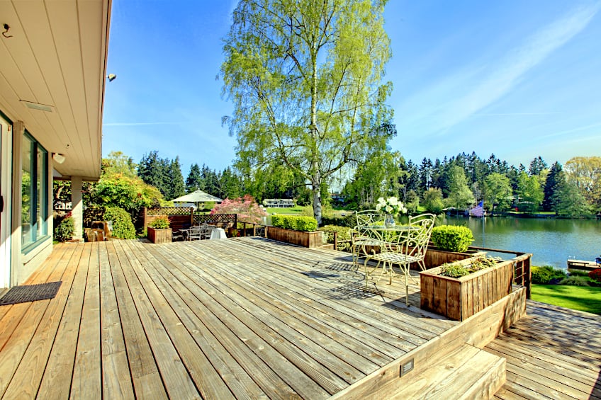 Wooden Deck at Waterside Home