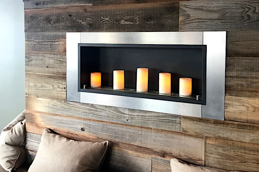 Wood Panel Fireplace Accent Wall